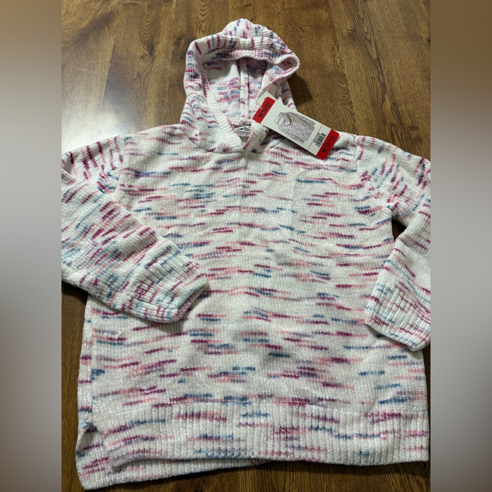 DKNY NWT Girls Confetti Soft Chenille Hooded Sweater Sz. Med. 10-12